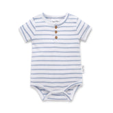 Aster & Oak | Blue Stripe Rib Henley Onesie